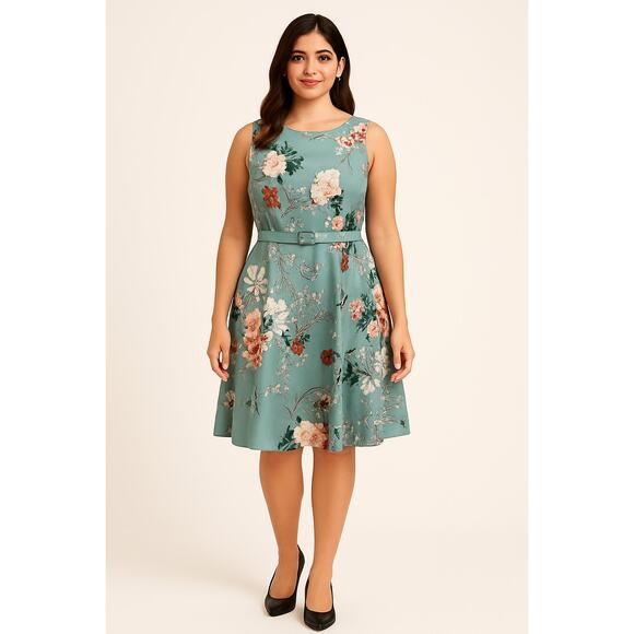 Grace Karin Women's XL Sleeveless Floral Fit and Flare Dress Teal Multicolor - Picture 3 of 8